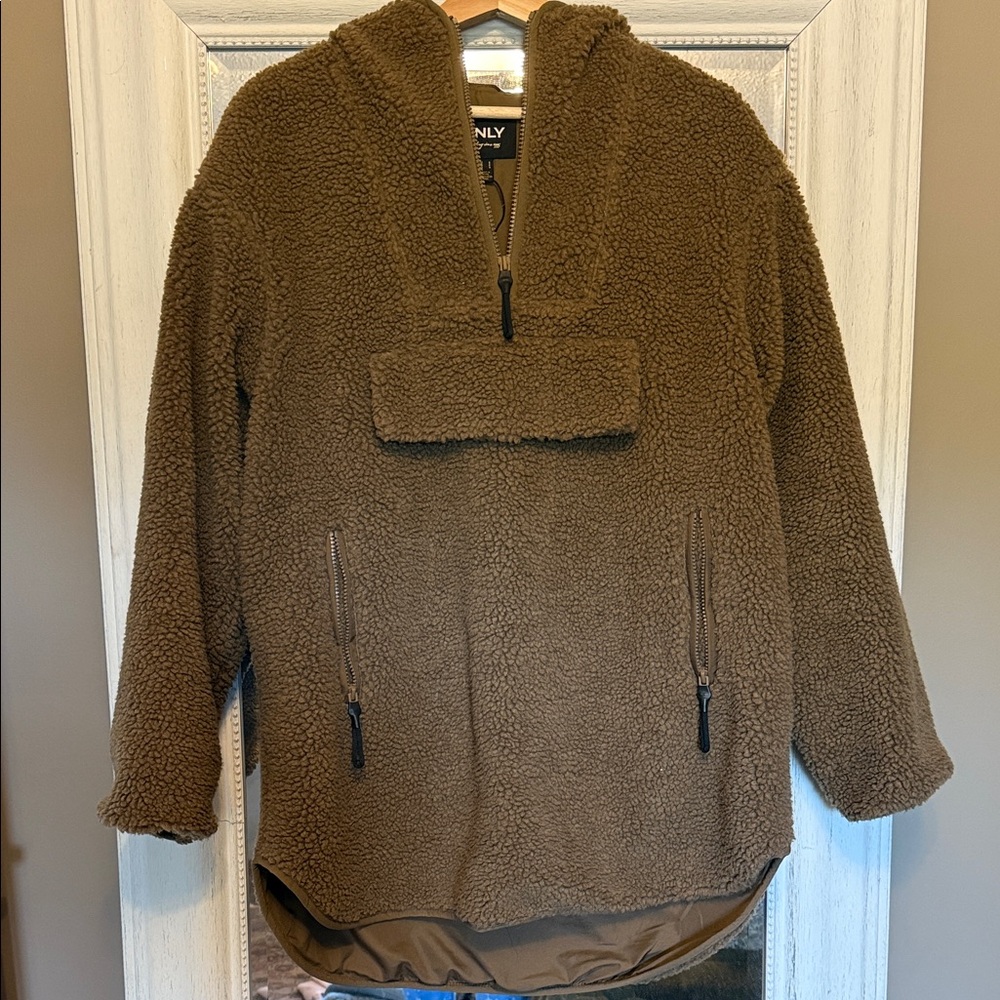 Only brown Sherpa Tan Zip-Up Jacket with hood